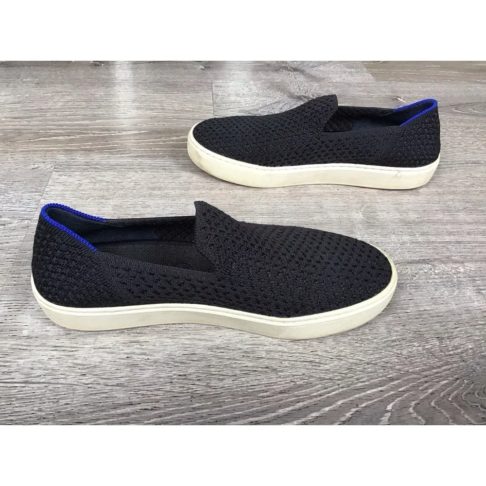 Rothy's Womens Size 7.5 Sneakers Black Knit Slip On Flat Casual Comfort Shoes
